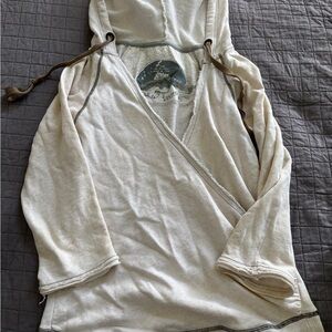 Free People Cream Wrap Hoodie with Brown Ties